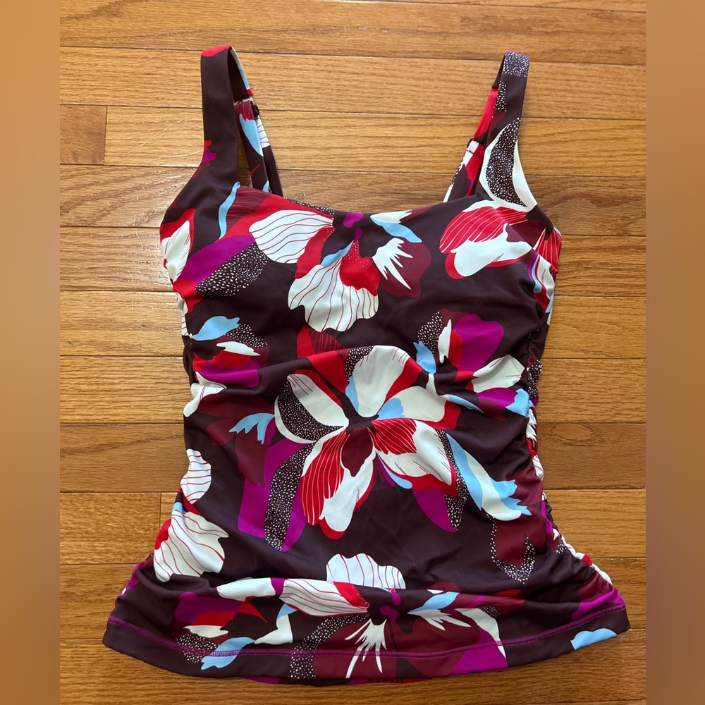 Athleta Swim Top Women’s Size 34 B/C Brown Red Floral Hero Bloom Tankini Top